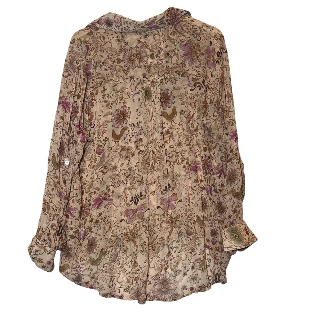 Love Kyla Anthropologie Top Blouse Small Size Floral Semi Sheer Butterfly Hen - Picture 2 of 12